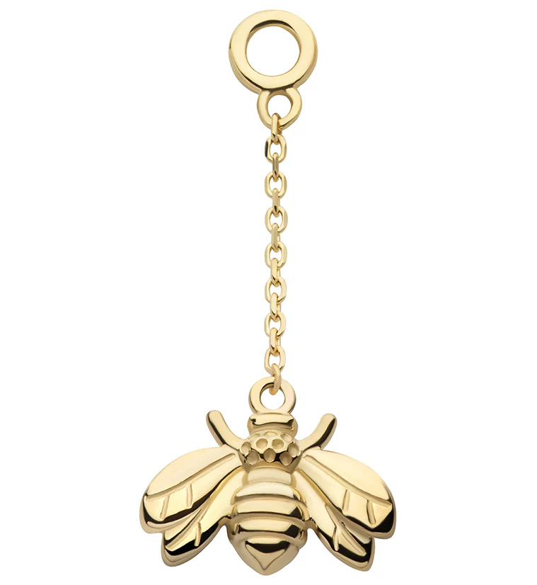 14kt Gold Bee Dangle Chain Charm - Mrs Treak