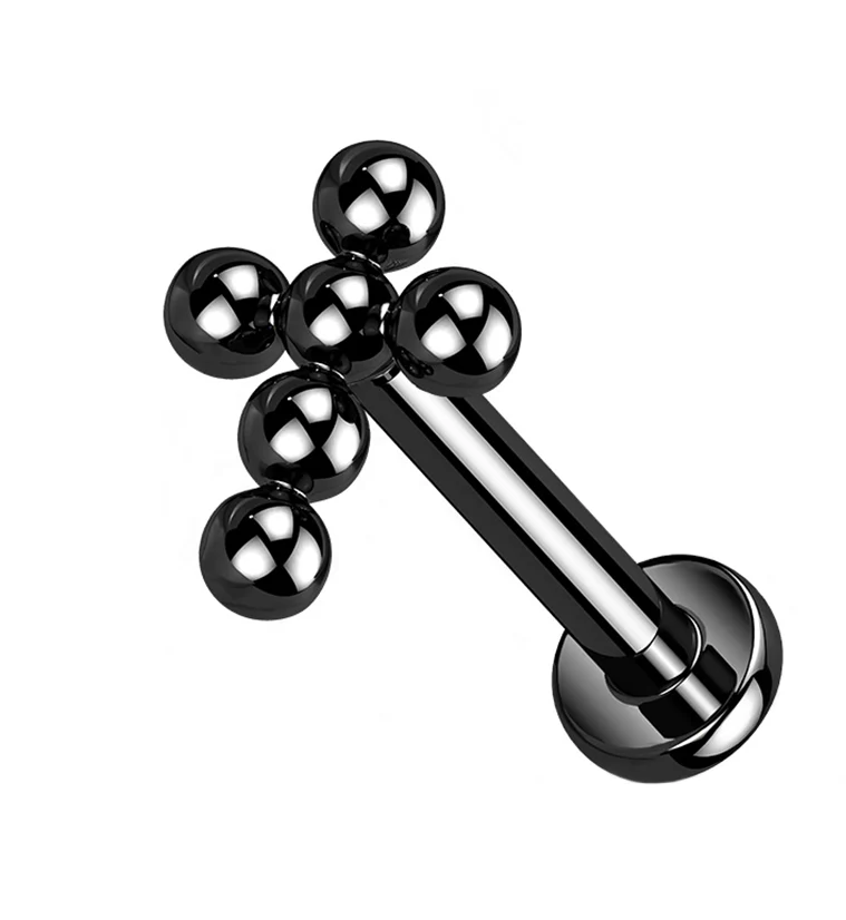 Black PVD Beaded Cross Titanium Labret - Mrs Treak