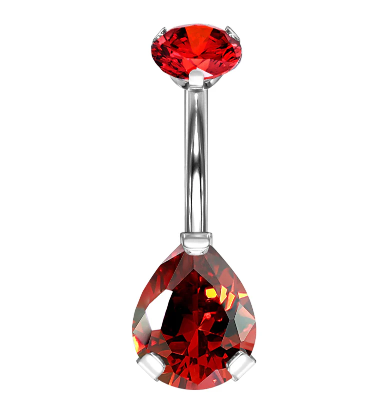 Red Teardrop CZ Titanium Belly Button Ring - Mrs Treak