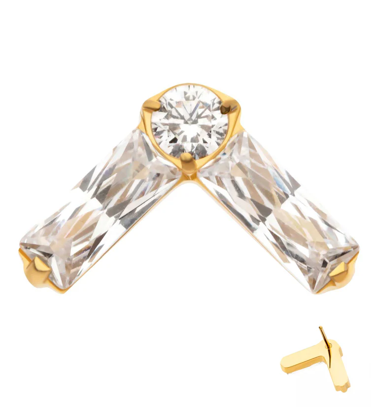 24kt Gold PVD Point Baguette Clear CZ Titanium Threadless Top - Mrs Treak