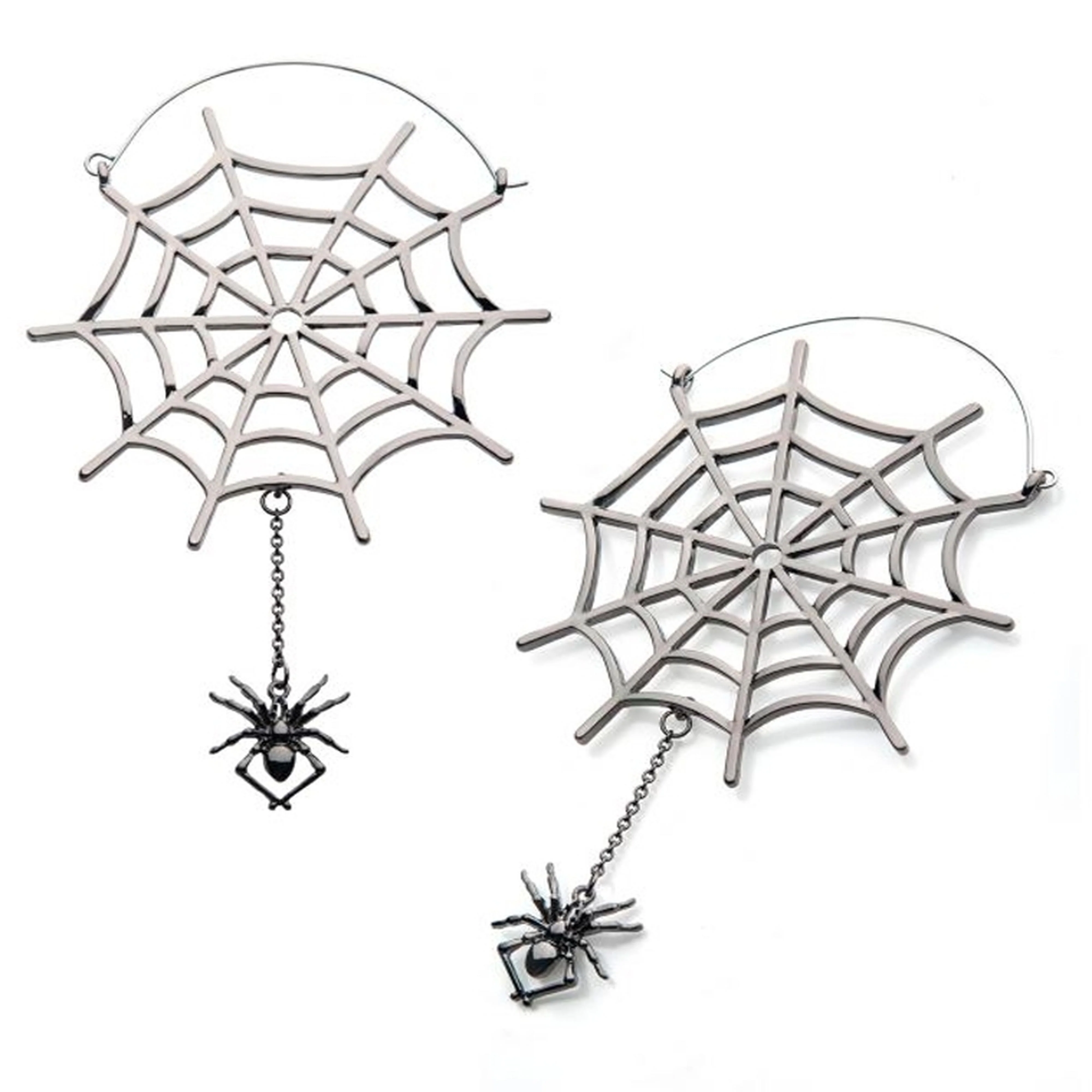 20G Black Spiderweb Dangle Plug Hoops - Mrs Treak