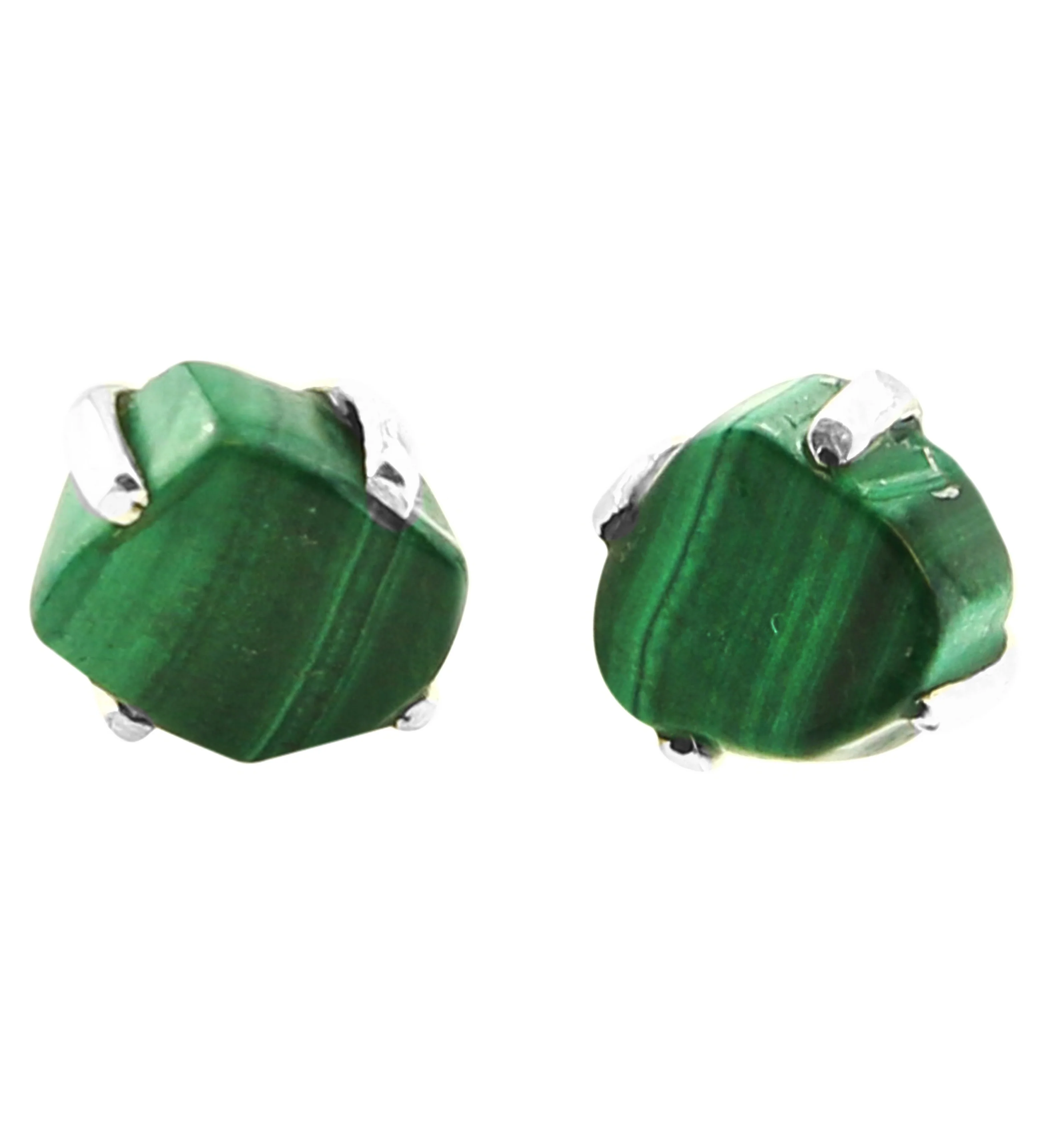 Malachite Stone Prong Set Sterling Silver Earrings - Mrs Treak