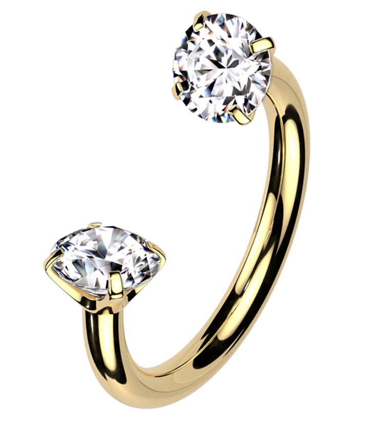 Gold PVD Prong Clear CZ Titanium Internally Threaded Circular Barbell - Mrs Treak
