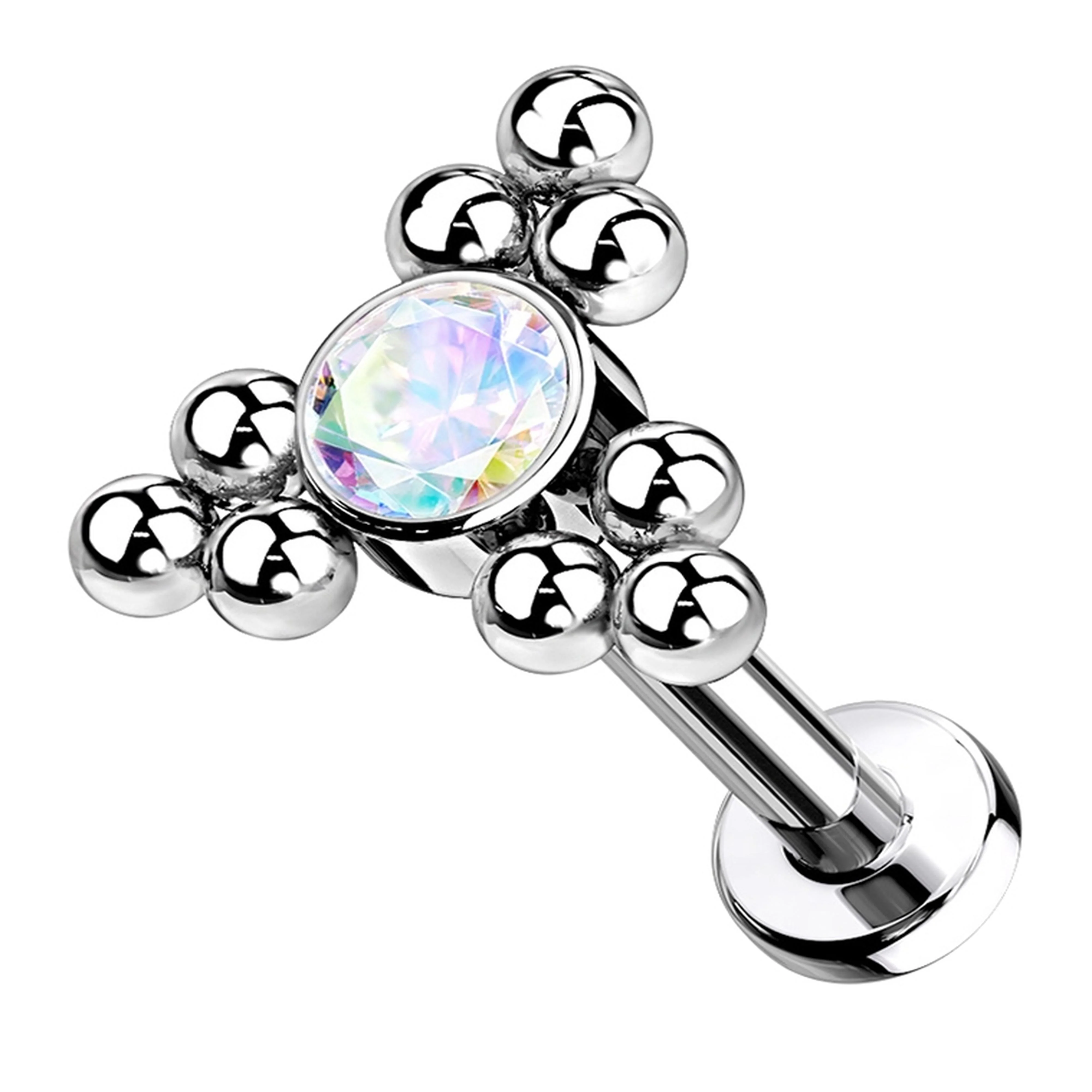 16G Rainbow Aurora CZ Tryst Titanium Labret - Mrs Treak