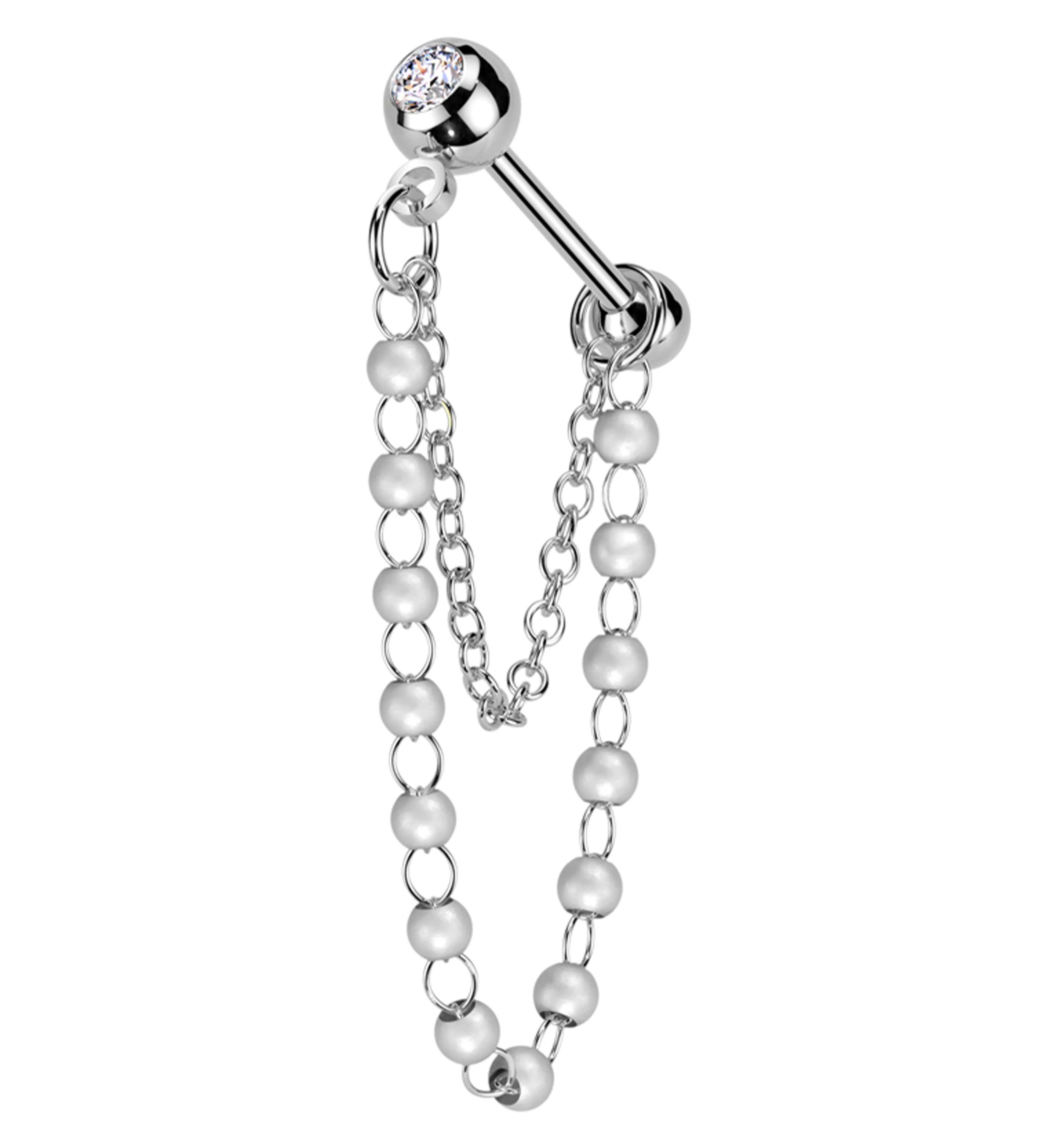 Clear CZ Stainless Steel Mini Pearl Dangle Chain - Mrs Treak