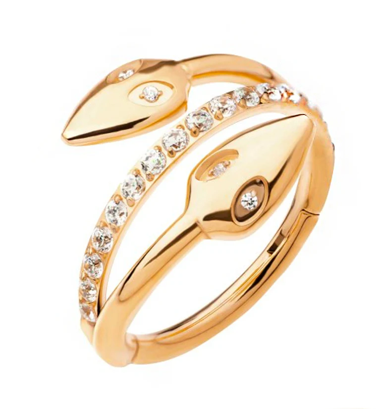 24kt Gold PVD Snake Wrap CZ Titanium Hinged Segment Ring - Mrs Treak