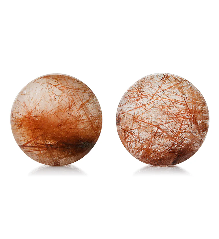 Rutilated Quartz Stone Plugs 1 Inch (25mm) Version 8 - Mrs Treak