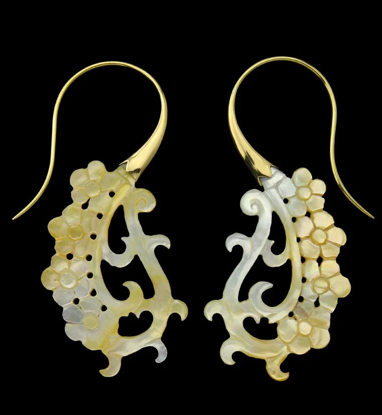 18G Floral Brass MOP Hangers / Earrings - Mrs Treak