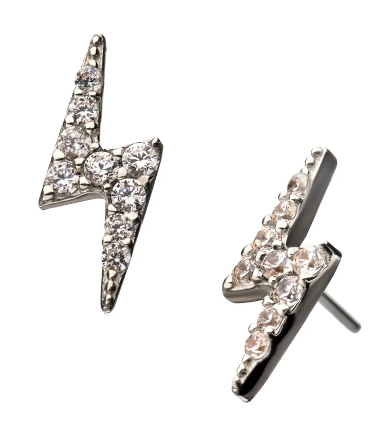 14kt White Gold Lightning Bolt CZ Threadless Top - Mrs Treak