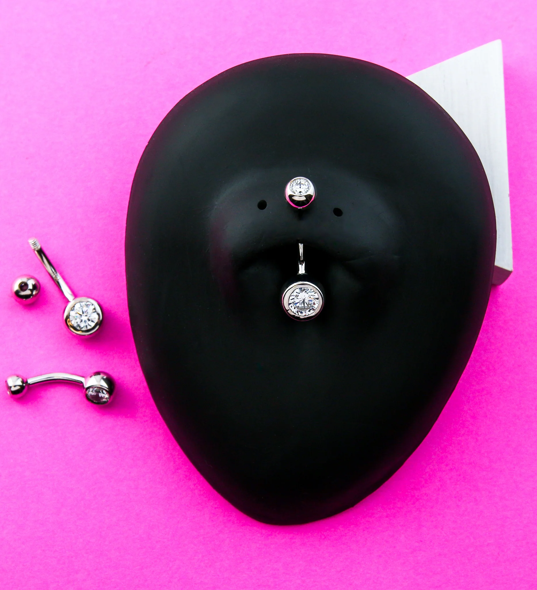 14kt White Gold Bezel CZ Belly Button Ring - Mrs Treak