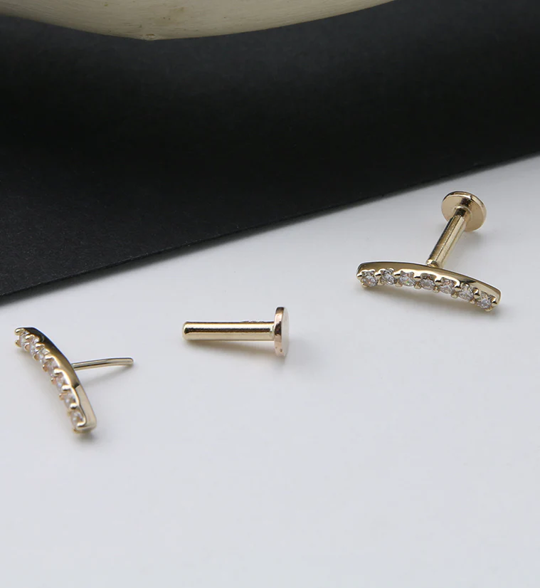 14kt Gold CZ Arch Threadless Labret - Mrs Treak