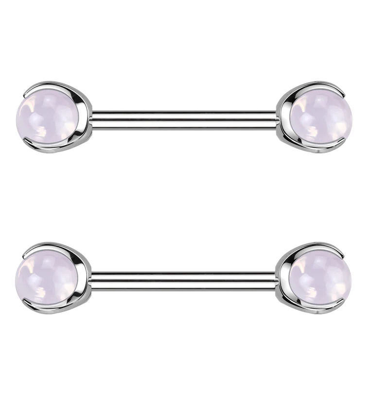 Claw Pink Opalite Internally Threaded Titanium Nipple Barbells - Mrs Treak