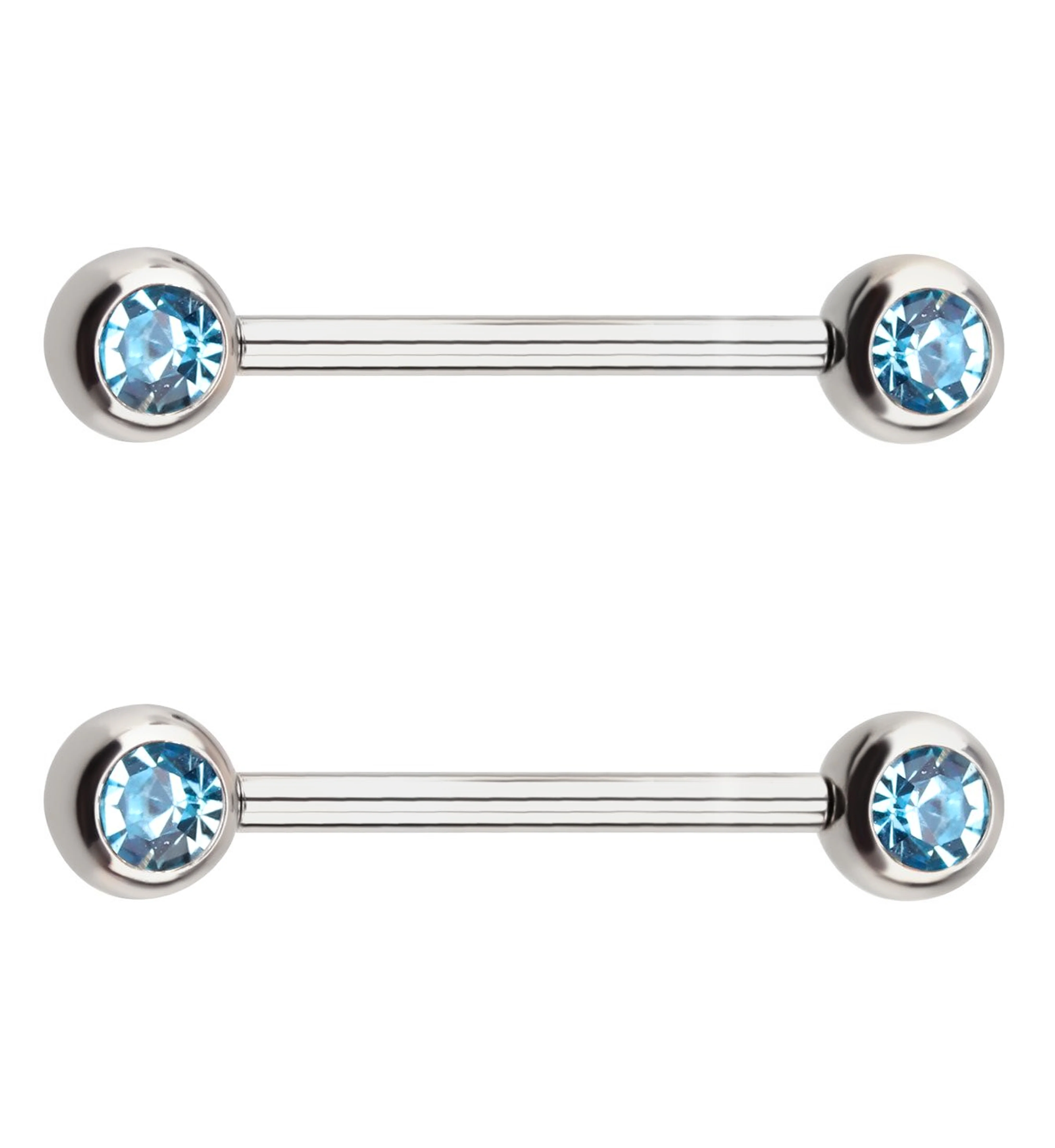 Aqua CZ Stainless Steel Threadless Nipple Barbells - Mrs Treak