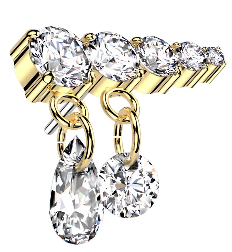 Gold PVD Descending Clear CZ Dangle Charms Titanium Threadless Top - Mrs Treak