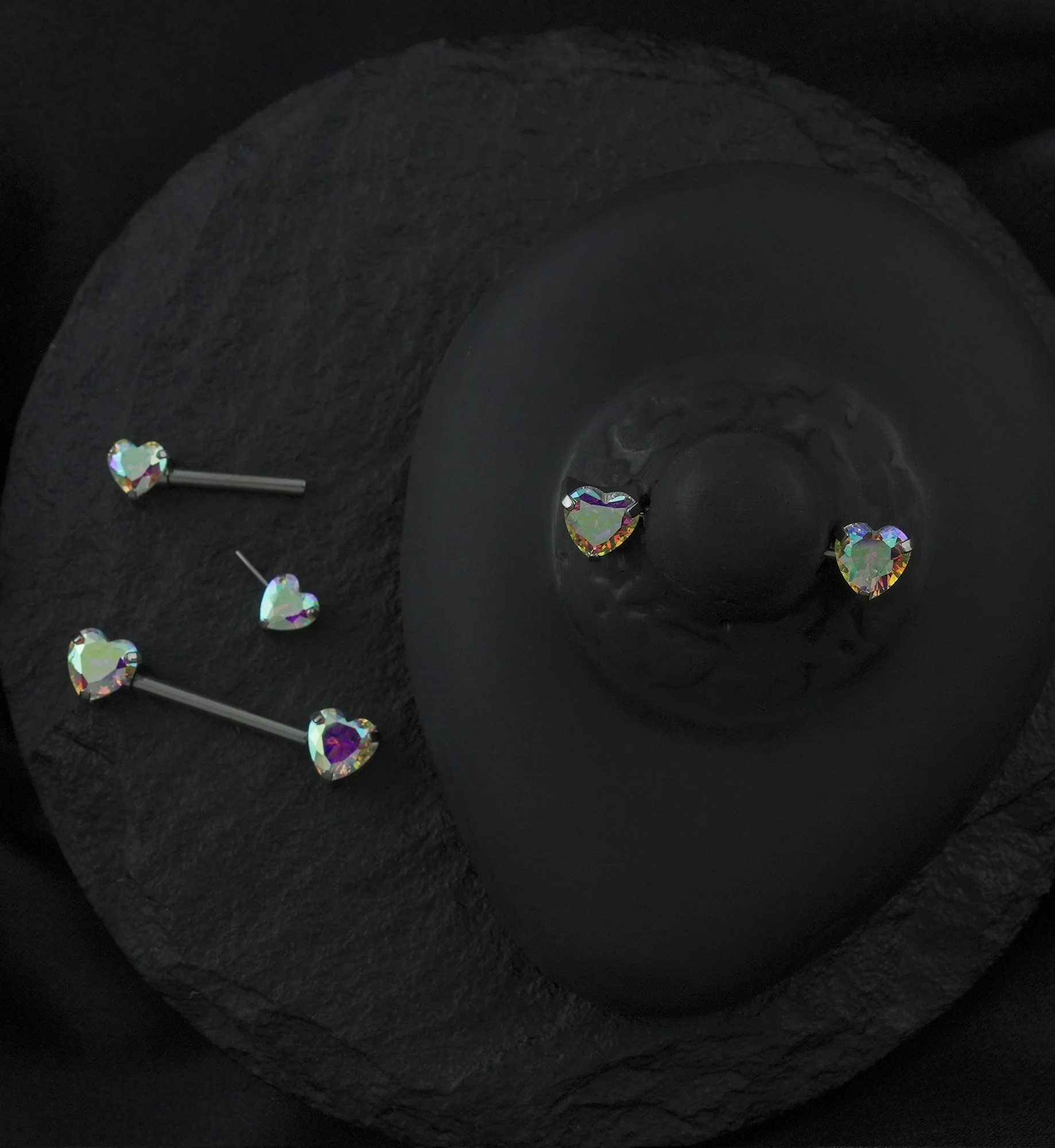 Rainbow Aurora Heart CZ Threadless Titanium Nipple Barbell - Mrs Treak