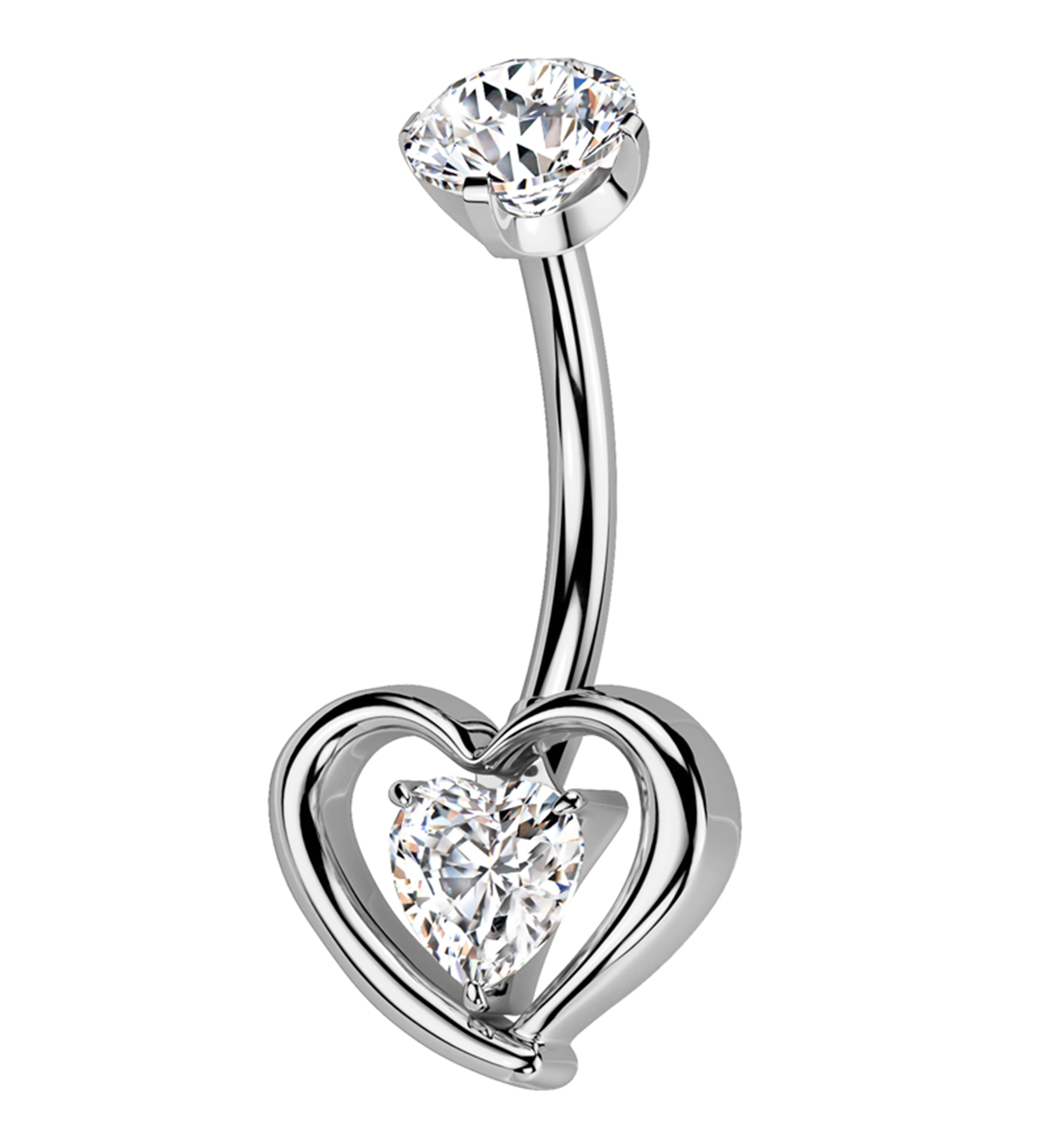 Enveloped Heart Clear CZ Titanium Internally Threaded Belly Button Ring - Mrs Treak