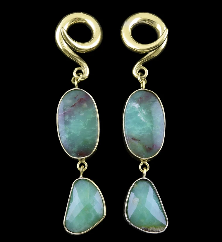Double Chrysoprase Stone Ear Weights Version 1 - Mrs Treak
