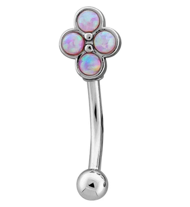 Pink Opalite Beaded Quad Stainless Steel Curved Barbell - Mrs Treak
