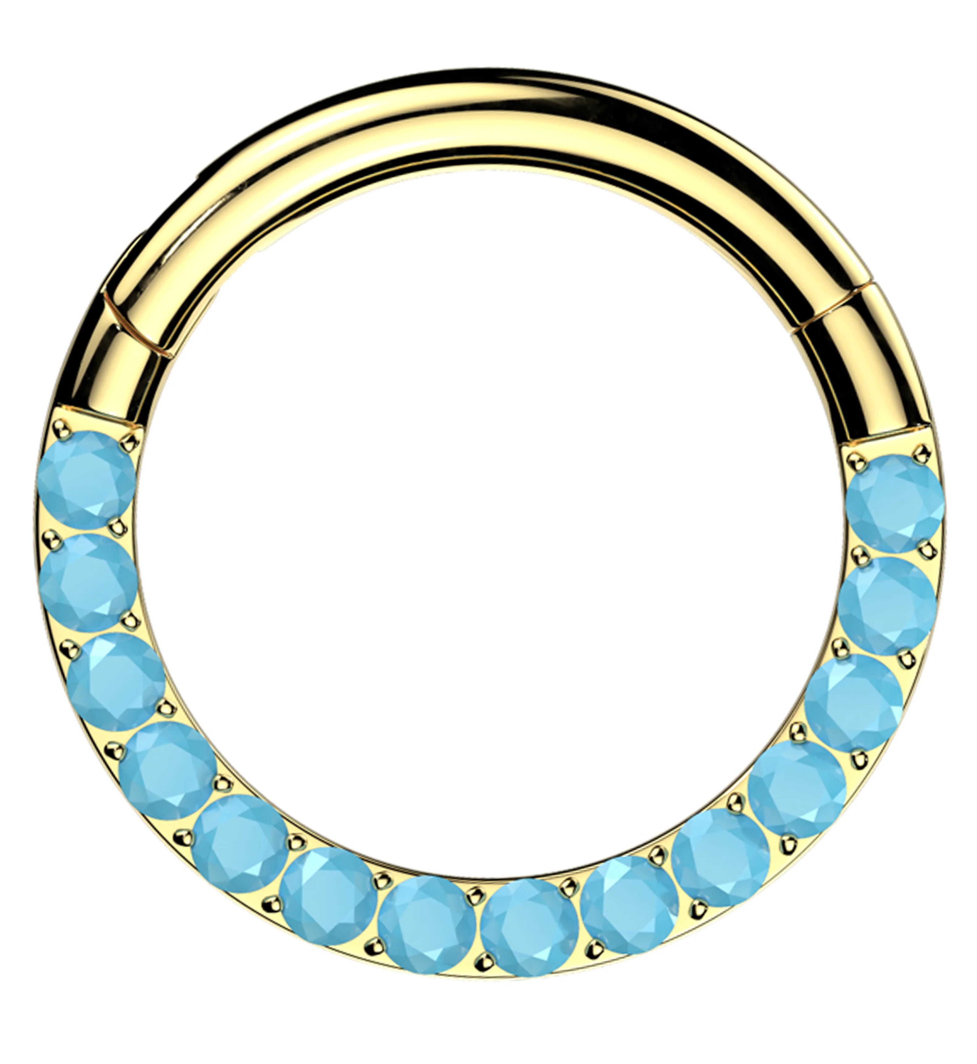 Gold PVD Front Facing Turquoise Row Titanium Hinged Segment Ring - Mrs Treak