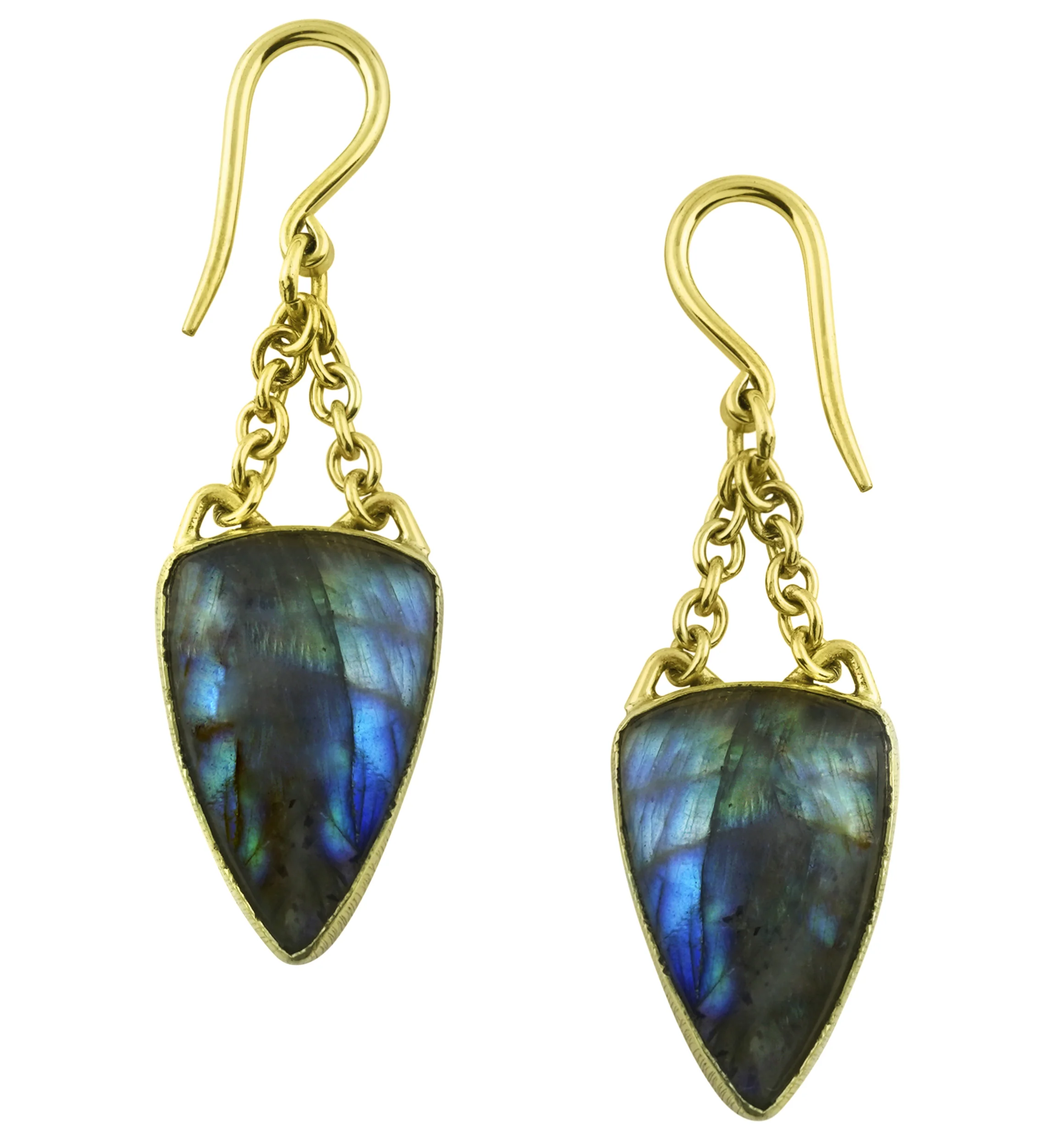 Dart Labradorite Stone Hanging Brass Earrings/Hangers - Mrs Treak