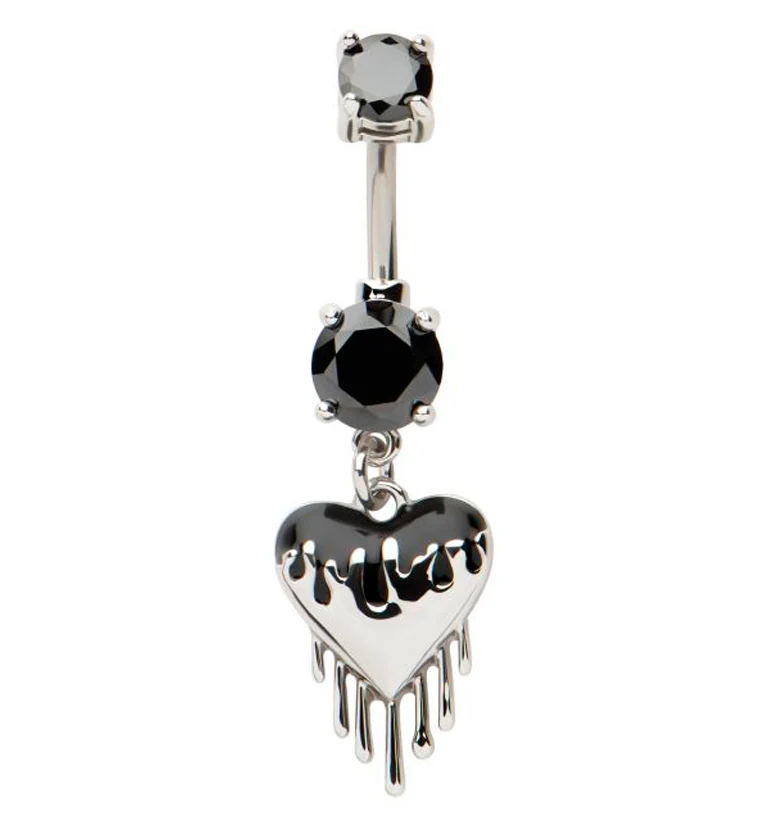 Dripping Heart Black CZ Stainless Steel Belly Button Ring - Mrs Treak