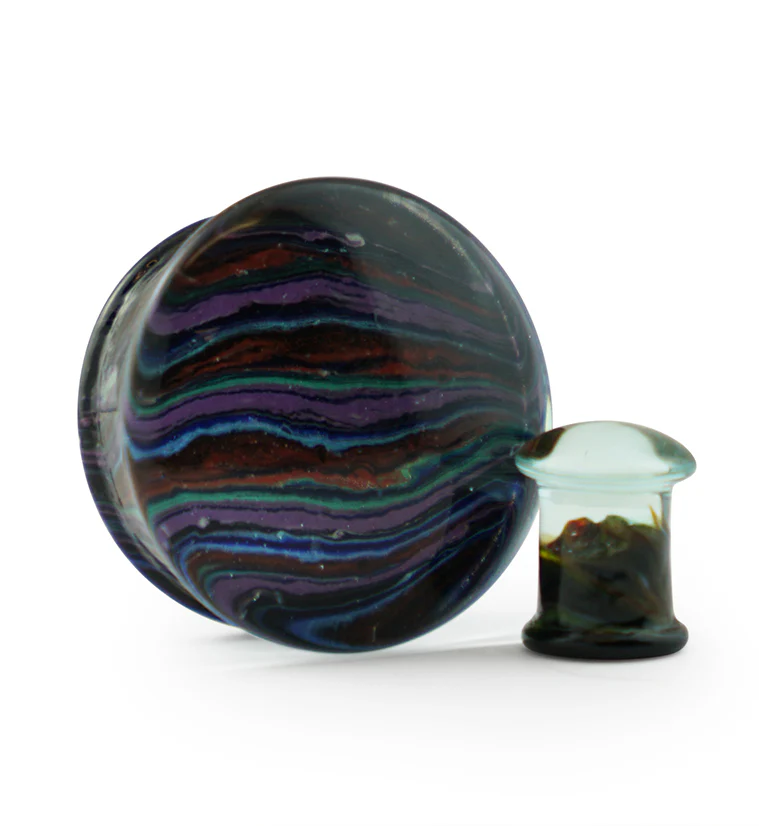Rainbow Layers Glass Double Flare Plugs - Mrs Treak