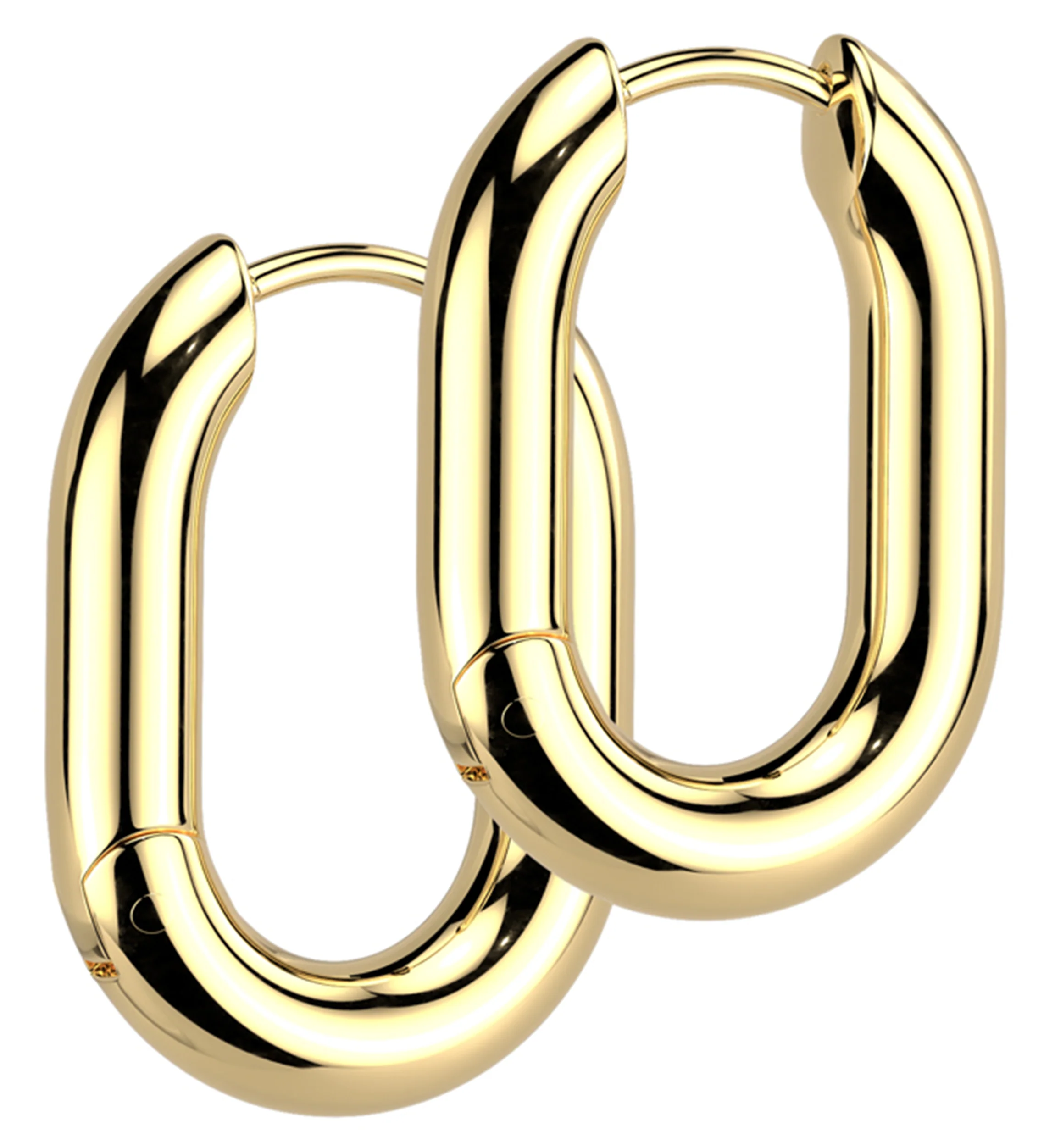 Gold PVD Ovate Stainless Steel Hinged Hoop Huggie Earrings - Mrs Treak