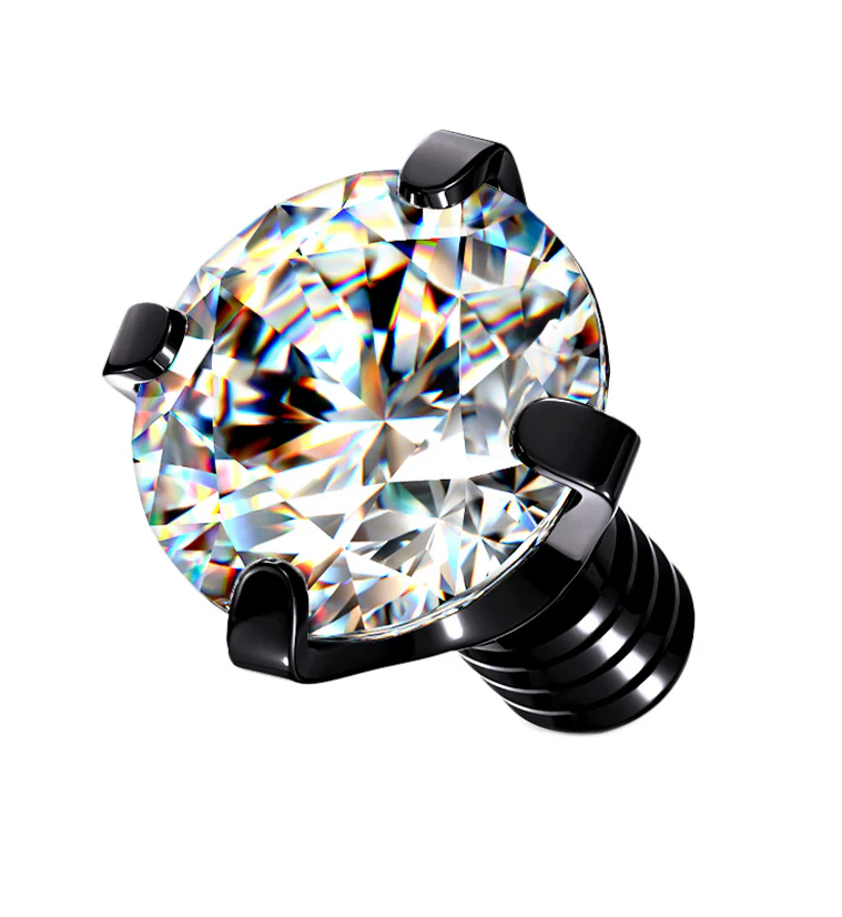 Black PVD Prong Clear CZ Stainless Steel Internally Threaded Top - Mrs Treak