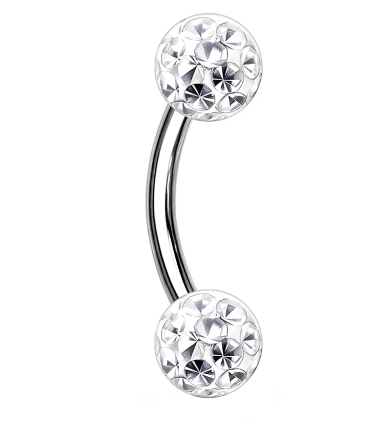 Clear Double Glitterball Stainless Steel Curved Barbell - Mrs Treak