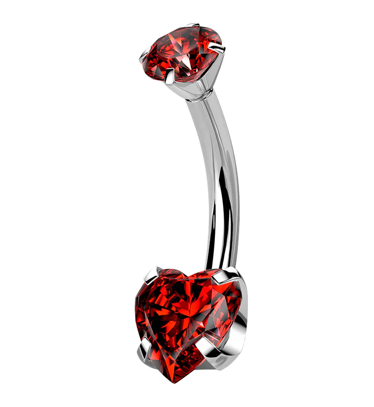 Red Heart CZ Internally Threaded Titanium Belly Button Ring - Mrs Treak