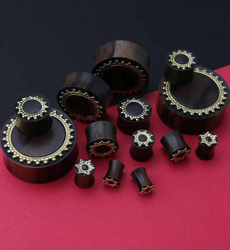 Adorn Brass Inlay Areng Wood Plugs - Mrs Treak