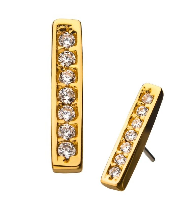 14kt Gold CZ Bar Threadless Top - Mrs Treak