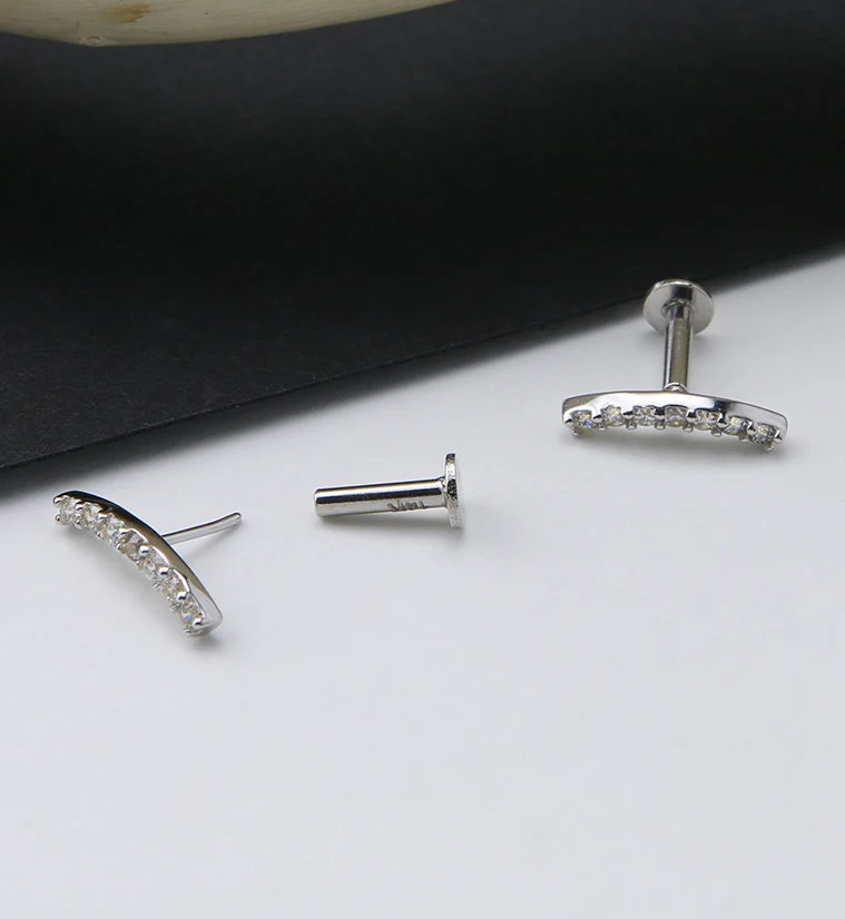 14kt White Gold CZ Arch Threadless Labret - Mrs Treak