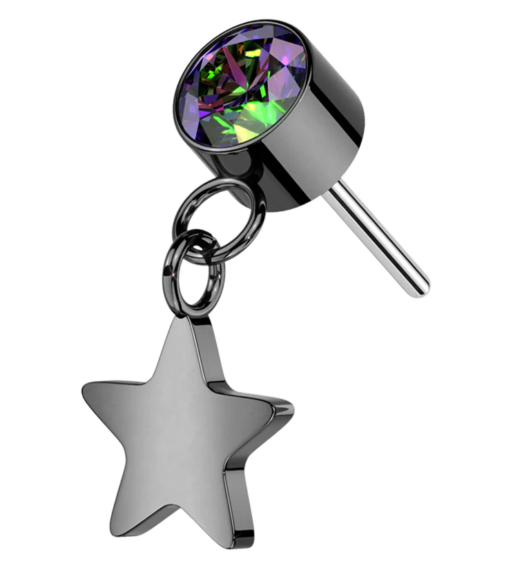 Black PVD Black Aurora CZ Dangle Star Titanium Threadless Top - Mrs Treak