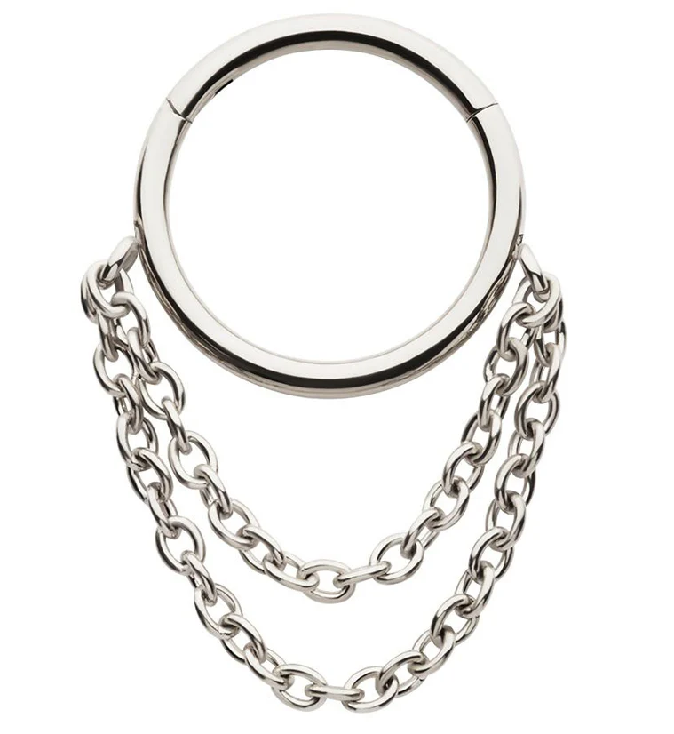Double Dangle Chain Stainless Steel Hinged Segment Ring - Mrs Treak