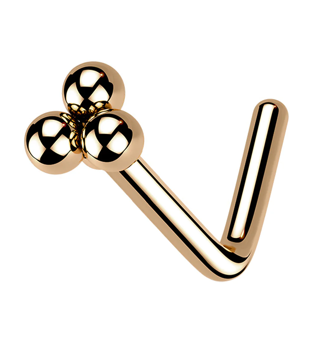 Rose Gold PVD Beaded Triad L Bend Nose Stud - Mrs Treak