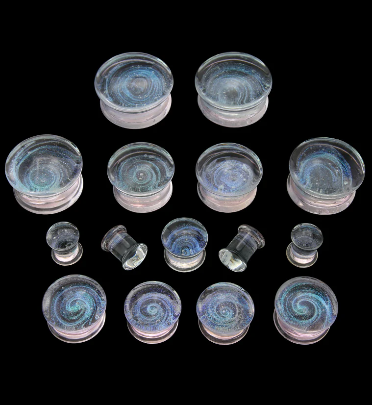 Pink Cosmos Glass Double Flare Plugs - Mrs Treak
