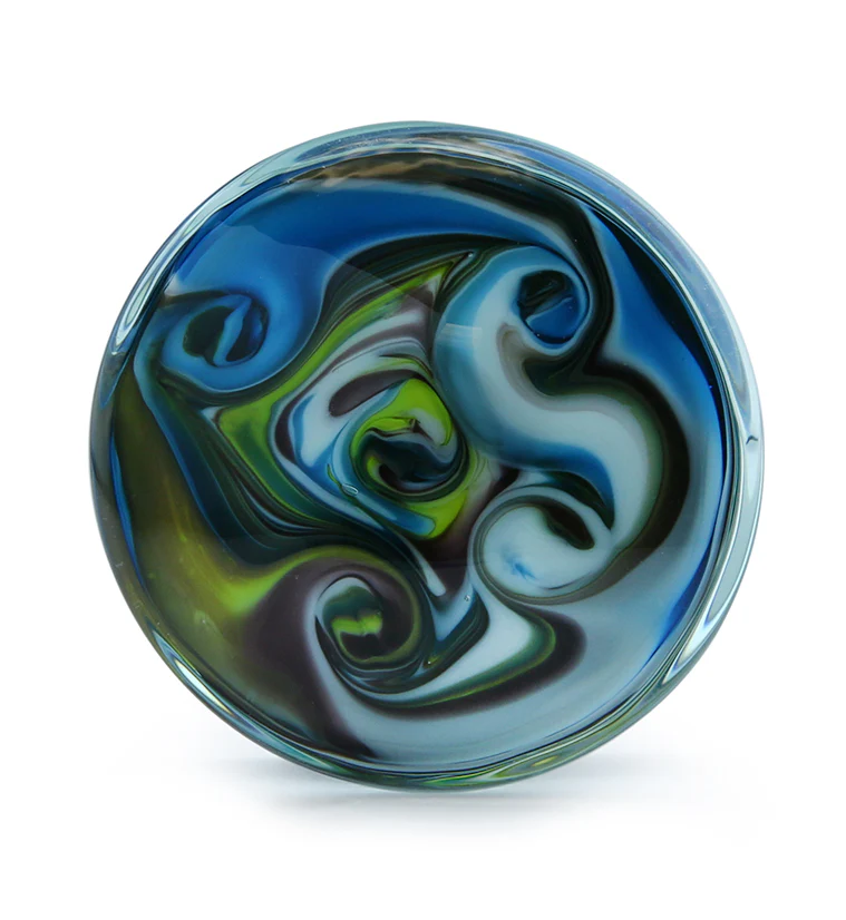 Blue Multi Chroma Swirl Glass Double Flare Plugs - Mrs Treak