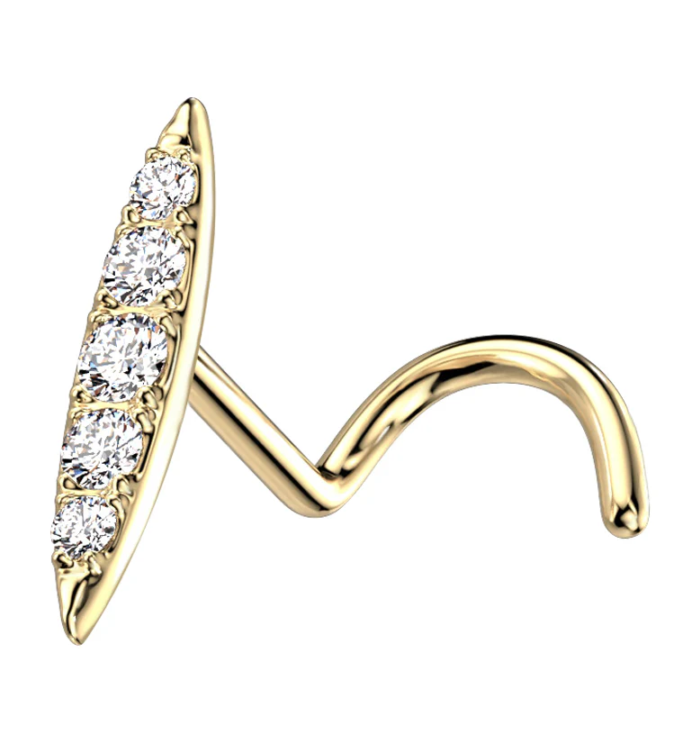 14kt Gold Oblong Clear CZ Nose Screw - Mrs Treak