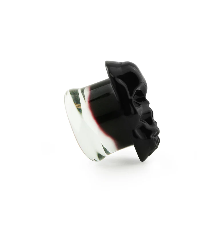 Black Skull Double Flare Glass Plugs - Mrs Treak