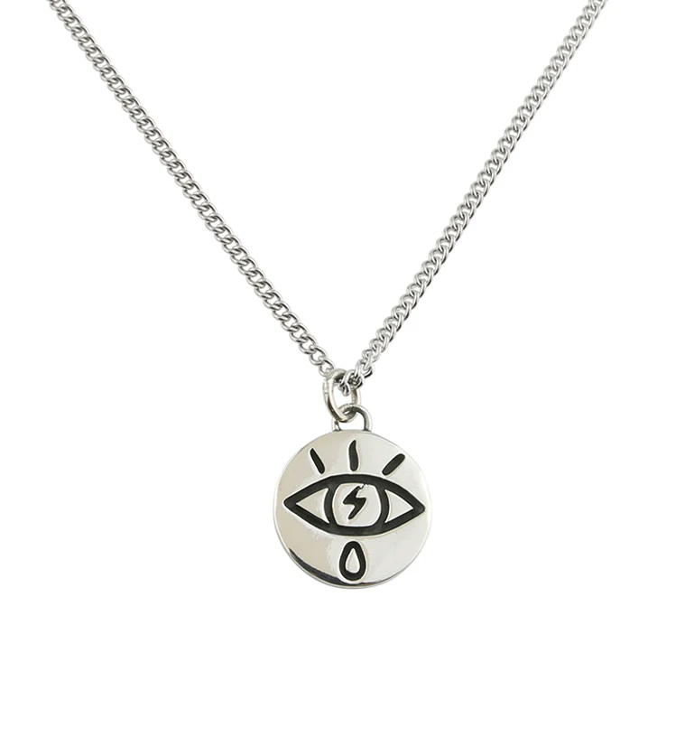 Electric Eye White Brass Charm Necklace - Mrs Treak