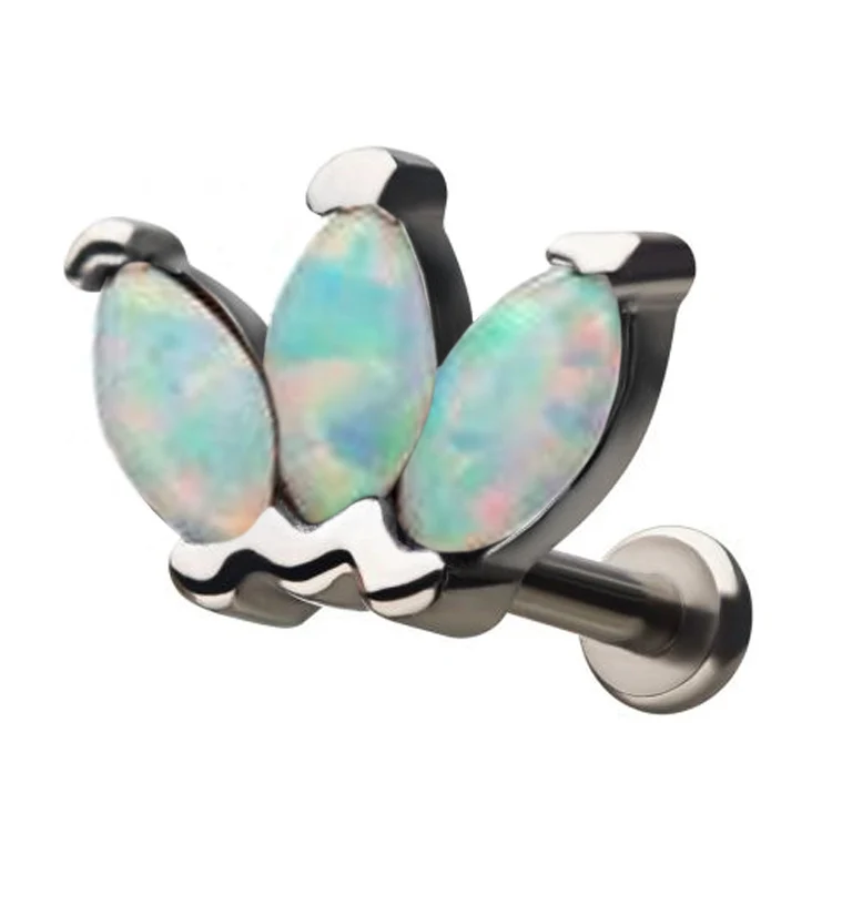 18G White Opalite Lotus CZ Gem Labret - Mrs Treak