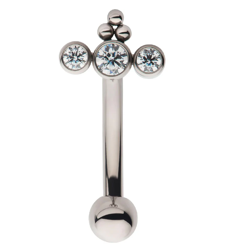 Triple CZ Internally Threaded Titanium Curved Barbell - Mrs Treak