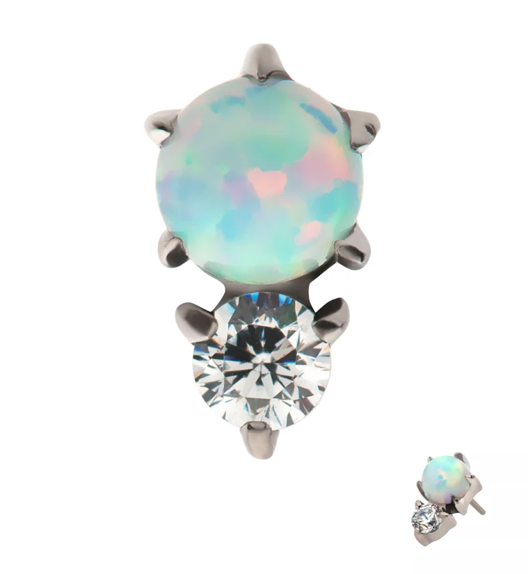 White Opalite Clear CZ Threadless Titanium Top - Mrs Treak