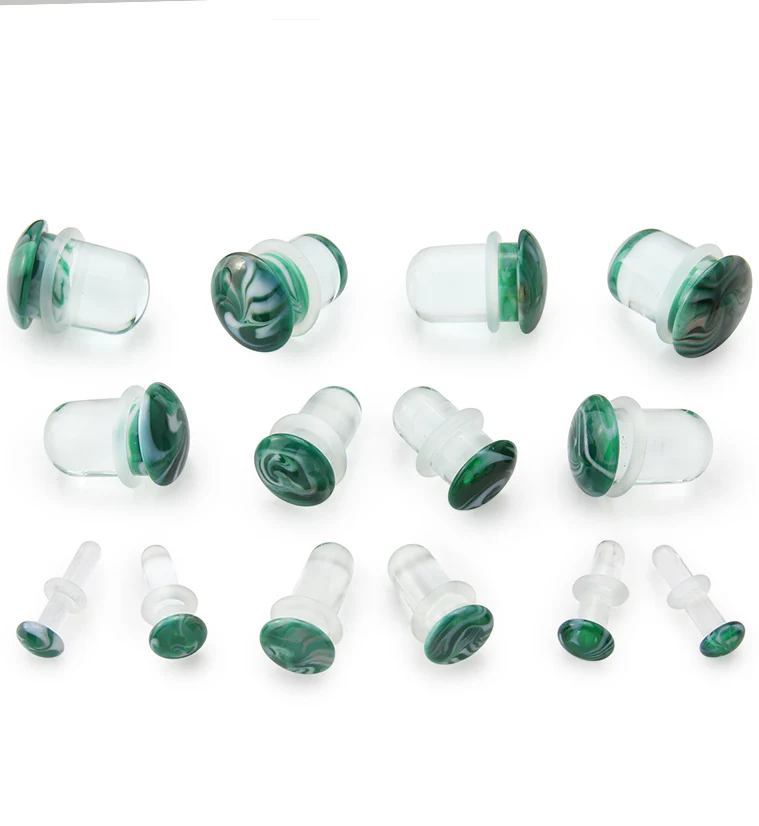 Green and White Haze Single Flare Glass Plugs - Mrs Treak