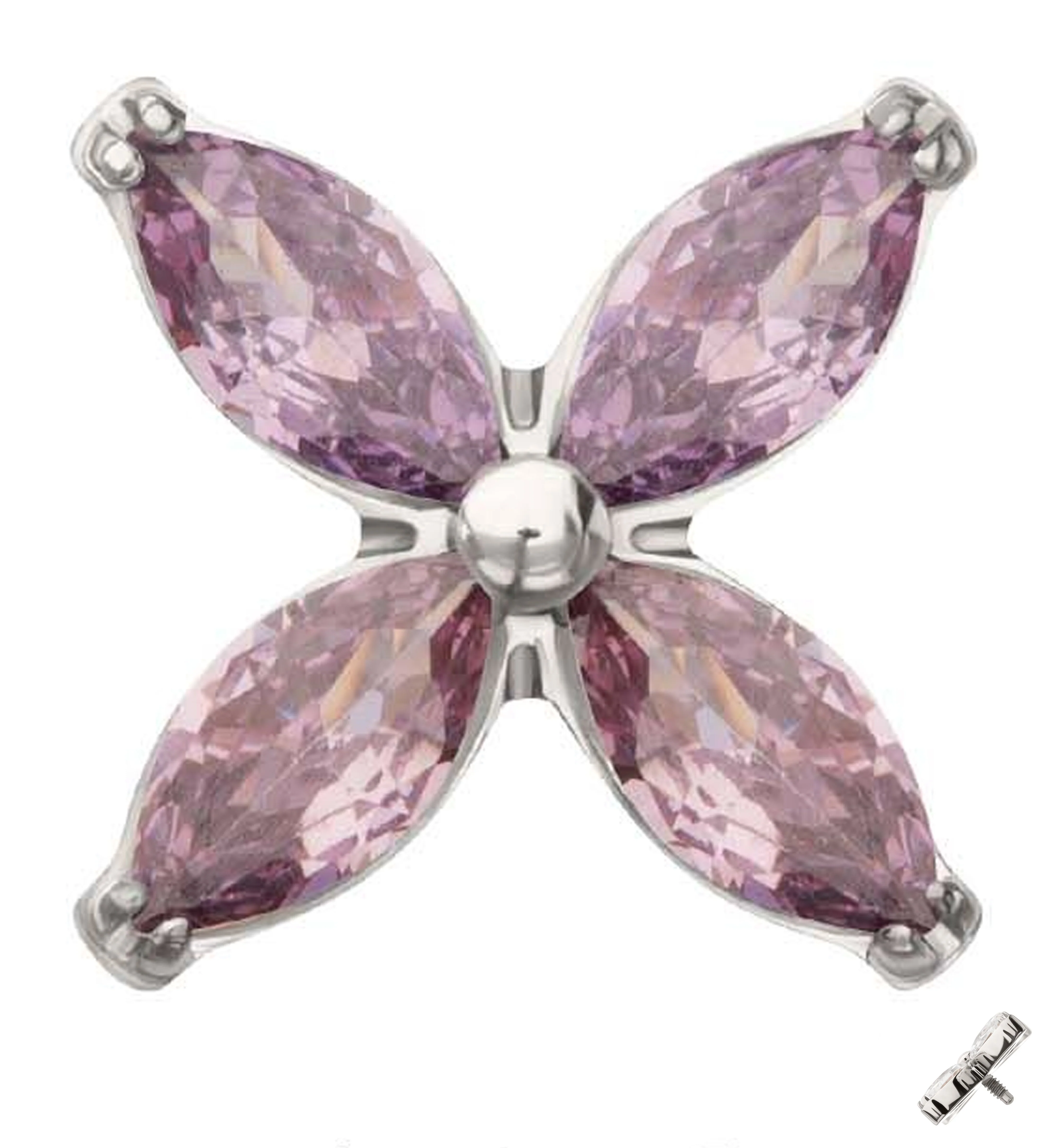 Tetrad Marquise Amethyst CZ Internally Threaded Titanium Top - Mrs Treak
