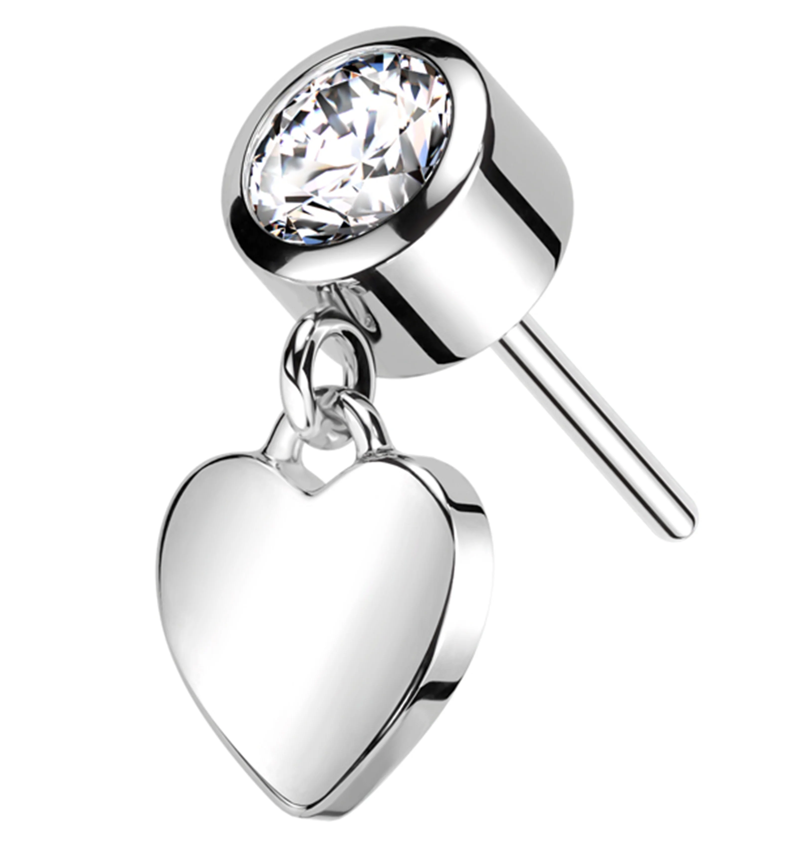 14kt White Gold Dangle Heart CZ Threadless Top - Mrs Treak