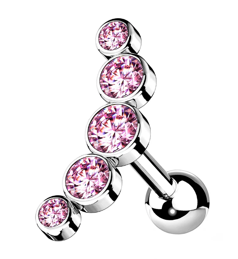 16G Pink Arc Gem Cartilage Barbell - Mrs Treak