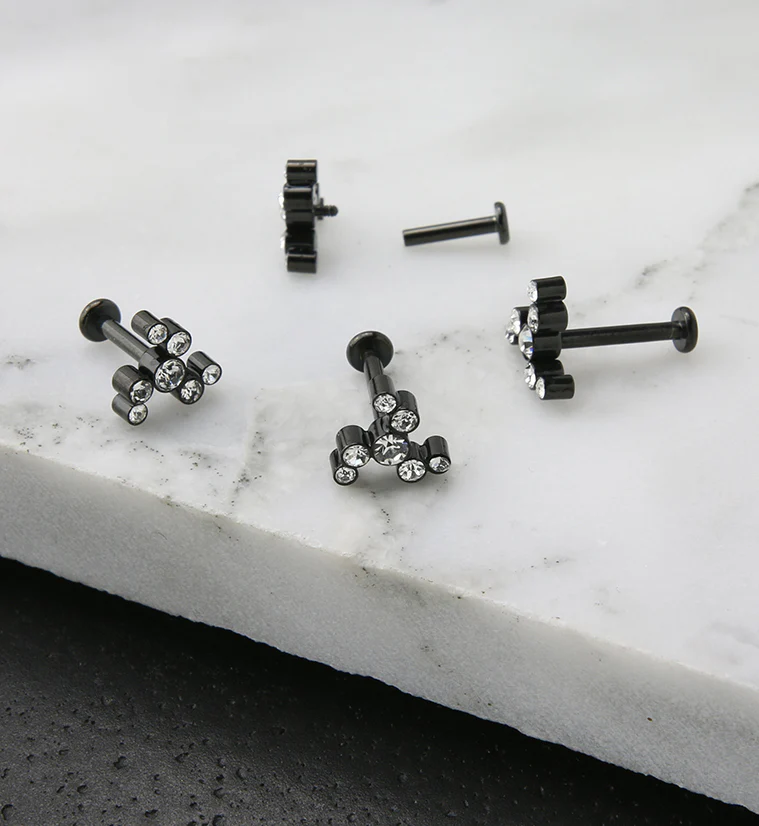 Black PVD Whirl CZ Titanium Internally Threaded Labret - Mrs Treak