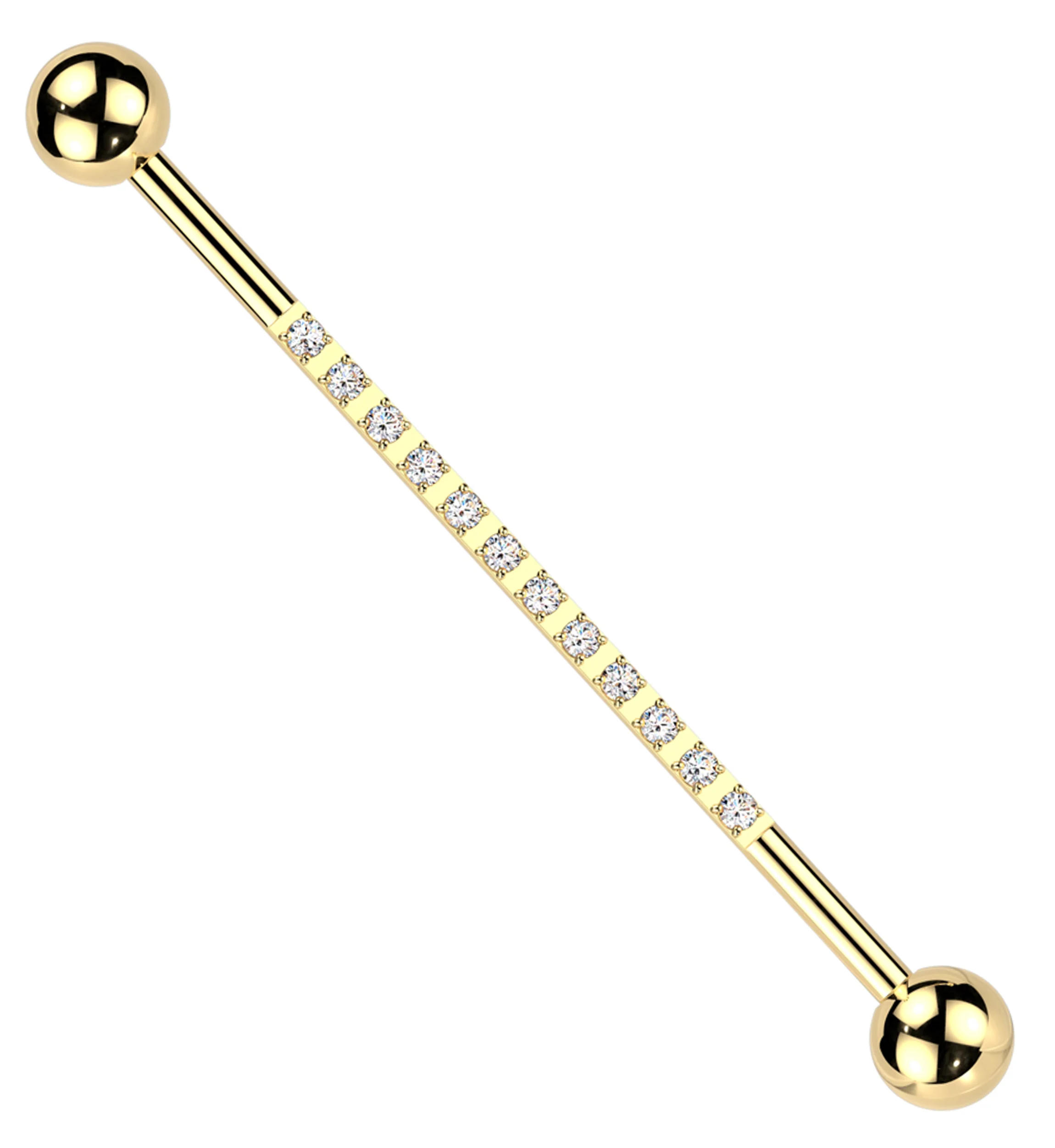 Gold PVD Stripe CZ Externally Threaded Titanium Industrial Barbell - Mrs Treak